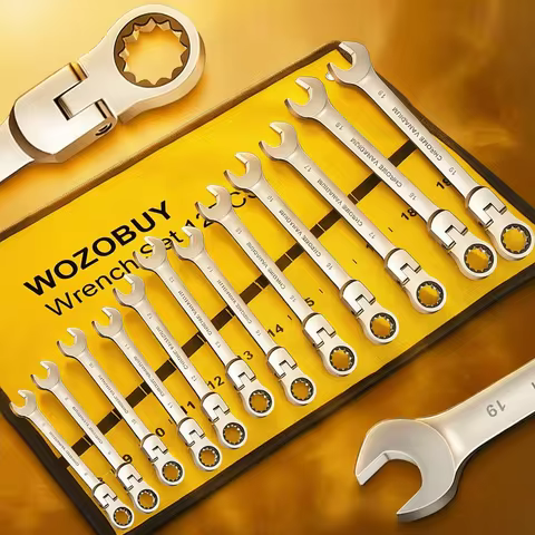 Ratcheting Combination Wrench Set, 6-22mm Metric Flex Head Ratcheting Wrench, Chrome Vanadium Steel 