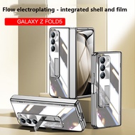 Phone Case For Samsung Galaxy Z Fold 5 Z Fold5 Z FOLD5 5G Electroplated Hinge Transparent 360 Full P