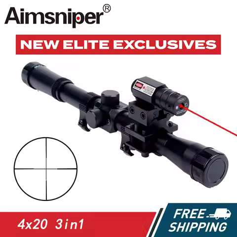 4x20 3in1 Hunting Rifle Scope With Red Dot Laser Optic Sight Tactical Crossbow Riflescope 11mm Rail 