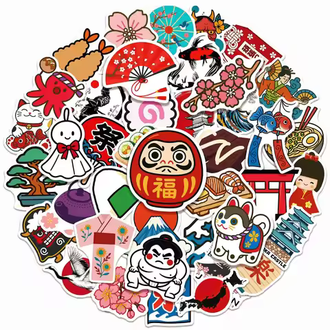 50Pcs Japanese Stickers Traditional Elements Decals Scrapbooking Notebook Luggage Laptop Skateboard 
