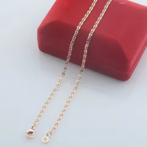 Women 585 Rose Gold Color Small 2mm Snail Link Chains Smart Necklace(No red box)