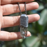 純銀鑲嵌異像幽靈水晶柱配繩吊墜項鏈