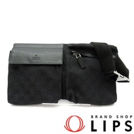二手 Gucci 腰包 28566，GG 帆布和皮革材質，黑色