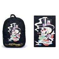 Can Install Medium Ed hardy Magician Skull Backpack Double-Layer Shoulder Bag Trendy School *