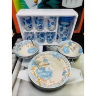 FORAL PLATE SET W/ GLASS & PITCHER6 PCSGLASS1 PITCHER 6 PCS 8 "INCHES PLATE 6 PCS 6" INCHES BOWL