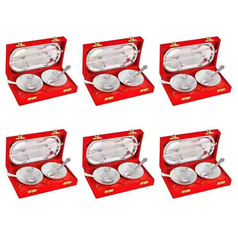 Bowl Spoon Tray Set Silver Plated Dry Fruits Dessert Serving Set Diwali Gift Christmas Eid Wedding R