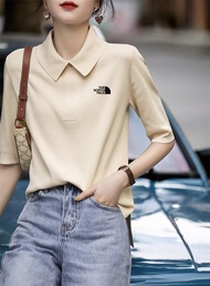 The Northonite Face เสื้อโปโล Lapel Ice เสื้อถักไหมพรมชุดฤดูร้อนสำหรับผู้หญิงเสื้อยืดแขนสั้นแบบหลวม