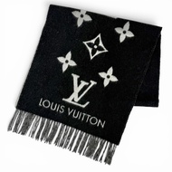 成色極佳 △LOUIS VUITTONM71040 雷克雅未克羊絨流蘇圍巾，黑色/灰色，英國製造，正品女士款