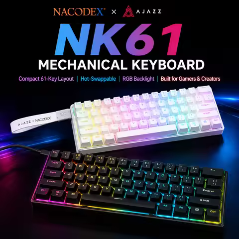 AJAZZ NK61 Wired Mechanical Keyboard 61 Keys 60% Compact Hot Swappable Red Switch RGB Backlit Portab