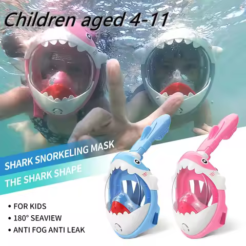 Kids Swimming Equipment Snokeling Support Goggles Full Face Diving Mask Swim and Snorkel 4~11 Years 