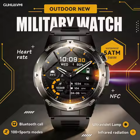2026New Smart NFC Military Watch 5ATM Swim 365nm UV+ infrared Fitness tracker 500mAh Battery Bluetoo
