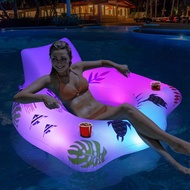 Light-Up Pool Lounger with 2 Cup Holders Pool Floaties Water Hammock for Swimming Pool Party Summer