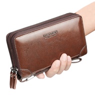 2023 Long Wallet Men Double Zipper c0in Pocket Men Wallet Purse Casual Business Card Holder Vintage Large Wallet Male Clutch Bag