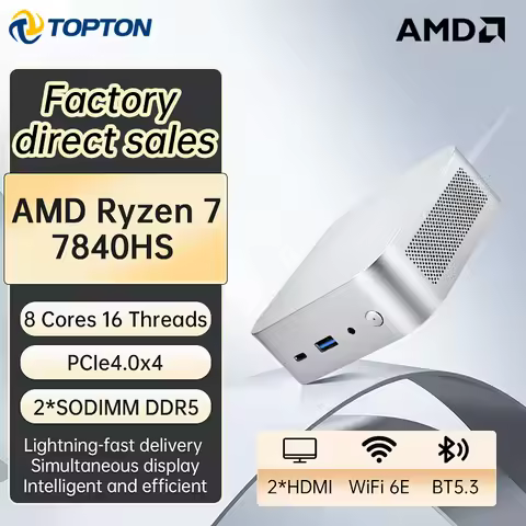 Topton D19 Gaming Mini PC AMD Ryzen 7 7840HS 8 Core 16 Thread USB4 2xNVMe 2xDDR5 Compact Nuc Office 