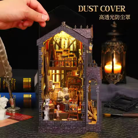 DIY Book Nook Kit - 3D Wooden Puzzle, Miniature House Model, Bookend Decor, Creative Gift for Book L