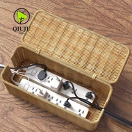 QIUJUU Cord Organizer Hider Box, 2 Open Slots with Lid Cable Management Box,  Handwoven Hide Power S