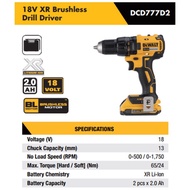 Dewalt DCD777D2-B1 Brushless Drill Driver 18V