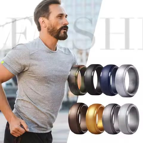 BONISKISS Men's 8 Colors Silicone Wedding Ring 8mm Wide Breathable Sports Ring Engagement Ring Memor