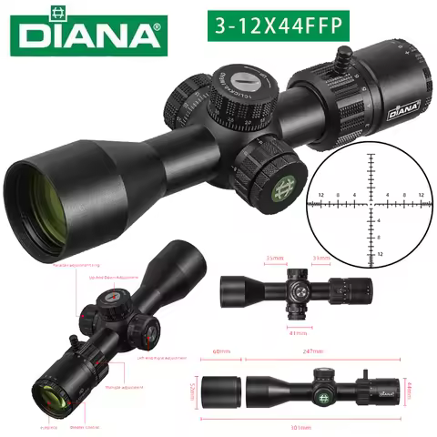 DIANA HD ED-MOA 3-12X44 FFP Scope First Focal Plane Tactical Scope R&G Illuminated Reticle Optics Si