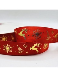 1入組5碼10mm 15mm 25mm聖誕節印花裝飾緞帶,適用於手工製作、聖誕節裝飾及diy禮品包裝