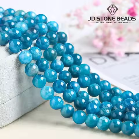 Natural Stone Blue Apatite Beads Round Loose Spacer Gem Bead for Jewelry Making DIY Charm Bracelet N