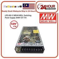 MEANWELL LRS-200-12 Switching Power Supply, Single Output, 12V 17A, 200W, 8.5" L x 4.5" W x 1.2" H