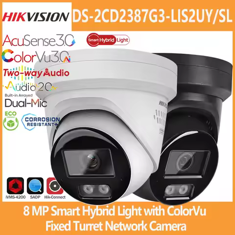 Hikvision 8MP IP Camera DS-2CD2387G3-LIS2UY/SL Smart Hybrid Light ColorVu 4K Turret Camera 2-Way Aud