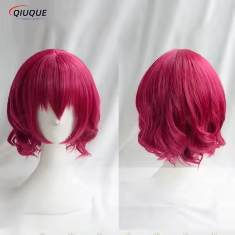 Akatsuki no Yona Yona Short Rose Red Curly Heat Resistant Hair Cosplay Costume Wig + Free Wig Cap