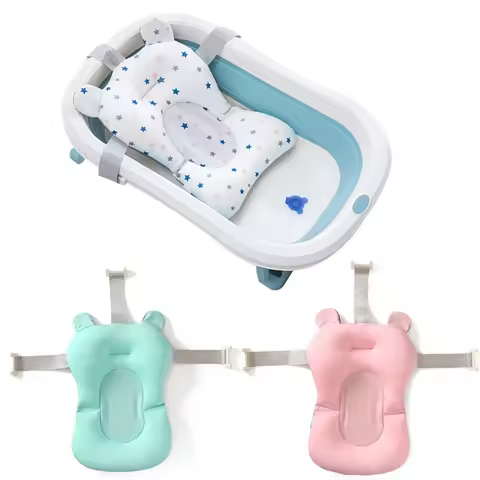 vvocci Chair Newborn Bath Seat Support Mat Foldable Bath Tub Pad &amp Bathtub Pillow Infant Anti-Sli