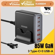 Essager 85W GaN Charger 6-in-1 Desktop Fast Charge USB Type C Charger For iPhone 17 16 15 Pro, Xiaom