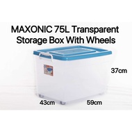 MAXONIC 75L Transparent Storage Box With Wheel 9907NC / Bekas Simpanan Roda / Multipurpose Storage B