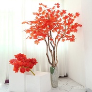 Fake Leaves Green Maple Leaves Red Plastic Fireproof Green Leaves Flame Retardant Simulation Flower 