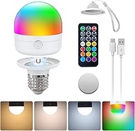 USB-C Rechargeable Bulb with Remote Control, E27 LED Bulbs 7 W, CCTRGB Dimmable Rechargeable Bulb wi
