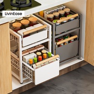 LivinEase Ready to Use Kitchen Pull Out Drawer Organizer Pull Out Basket Cabinet Countertop Snack Ra