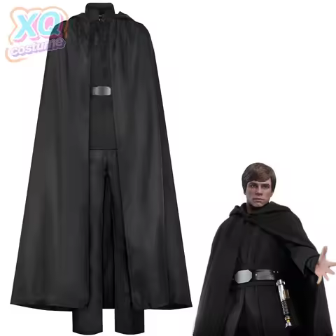 Halloween Luke Skywalker Cosplay Costume Jedi Knight Top Pants and Cloak Black Set Carnival Party Ou