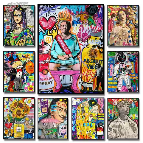 Banksy Street Art Canvas Print Graffiti Pop Art Portrait Abstract Wall Decor Poster for Living Room