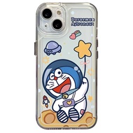สำหรับ iPhone 13 Pro Max 14 12 iPhone 11 XR 8 7 SE 2022น่ารัก Snoopy Doraemon Space นักบินอวกาศคุณภาพสูง Square Edge Air Cushion Cover Full Len ป้องกัน Clear Tranparent TPU Case