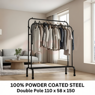 ASOTV® Double Pole Clothes Rack Rak Baju Besi Steel Cloth Stand Penggantung Baju Drying Rack Ampaian