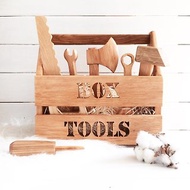 Wooden Kids Tool Set, Wood TooL Box, Childrens Wood Tools,Realistic Kid Tool Set