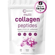 MicroIngredients MultiCollagen Peptides Powder, 16oz | Type I, II, III, V, X + Biotin, Vitamin C & H
