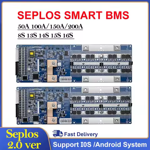 Smart Seplos BMS 2.0 Support Bluetooth Li-ion LiFePo4 CAN RS485 Communicate to Inverter 13S 14S 15 1