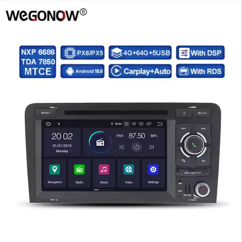 DSP PX5 IPS Android 11 4GB 64GB Car DVD Player GPS Map Bluetooth 5.0 RDS Radio Wifi For Audi A3 2002