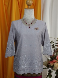 ร้านแชมป์อุดร เสื้อลูกไม้ฉลุผ้าบางคอกลมแขนตรง  มีมากกว่า 10 สี อก 38404244464850 ชุดไปวัด เสื้อลูกไม้ผญ2022 เสื้อคนอ้วนผญ ชุดผ้าไทยหญิง