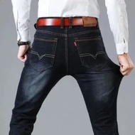 Mens Straight and Versatile Long Jeans Stretch Style Mens Jeans Loose Fitting Straight Tube Middle-A