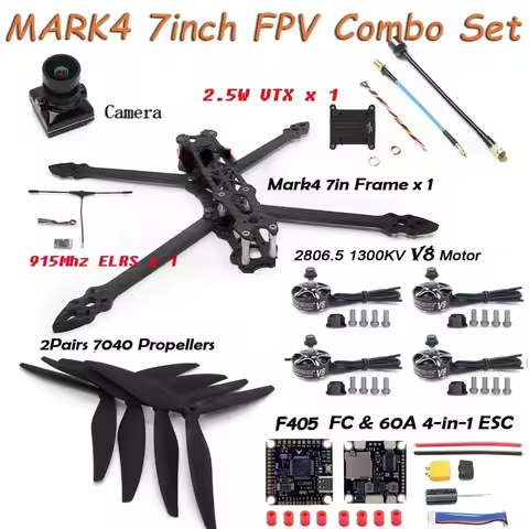 MARK4 7inch Carbon Fiber Frame Kit 2807 Brushless Motor F405 FC 60A ESC 7040 Propeller 2.5W VTX Came