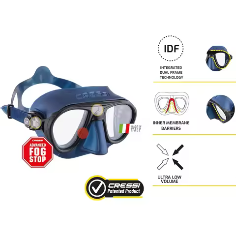 Cressi CALIBRO Freediving Scuba Diving Mask Fog Stop Low Volume Wide View Tempered Glass 2 Window Ma