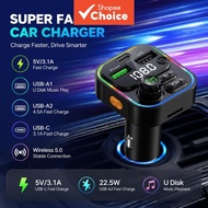 Car FM Transmitter supports USB-C QC3.0 PD20W charging, Bluetooth 5.0 music player, and is a multi-f