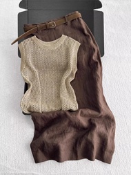 DANTING | ชุด OOTD สปริง เสื้อถักและกระโปรงสีเขียวคาคิ