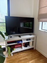 White TV Stand with Storage Shelves