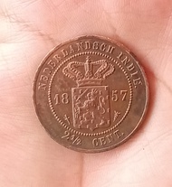 Coin Netherlandsch Indie 2 1/2 Cent Benggol 1 duit tahun 1857 Kondisi sama seperti Fotonya t531